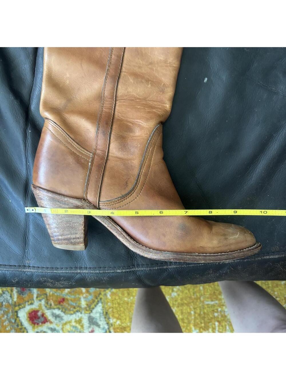 70s Vintage Frye Tan Leather Western Campus Stitch Boots Womens 8 B USA - Picture 7 of 8